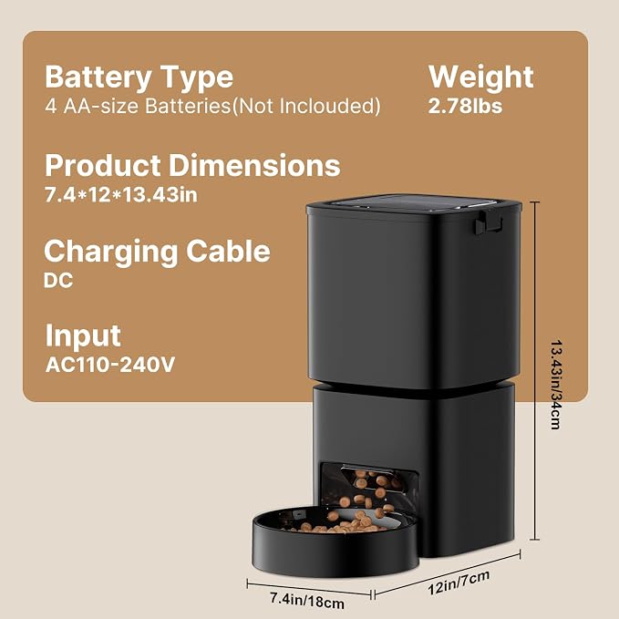 Automatic Cat Feeder 5G WiFi, Automatic Pet Feeder with APP Remote Control, 5L Cat Dry Food Dispenser Dual Power,10 Meals Programmable 1-15 Portion Control Auto Dog Feeders for Cats,Puppy