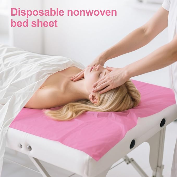 200 Piece Disposable Massage Table Sheets 31" x 71" - Non-Woven Fabric Bed Covers for Spa, Massage, Beauty & Tattoos - Breathable, Hygienic (Pink)