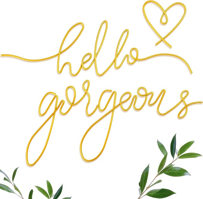Hicarer Metal Hello Gorgeous Wall Art Minimalist Wall Decor,Gold,Classic | for Bedroom Bathroom Living Room Dressing Room Salon Vanity Office Home Decoration, Easy to Install