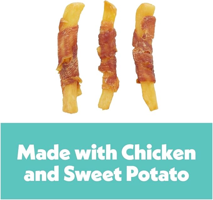Wiggles & Wags Twists Dog Treats, Chicken & Sweet Potato, Soft and Chewy, 16 oz, with DN Essentials Bone Shaped Waste Bag Dispenser & Roll