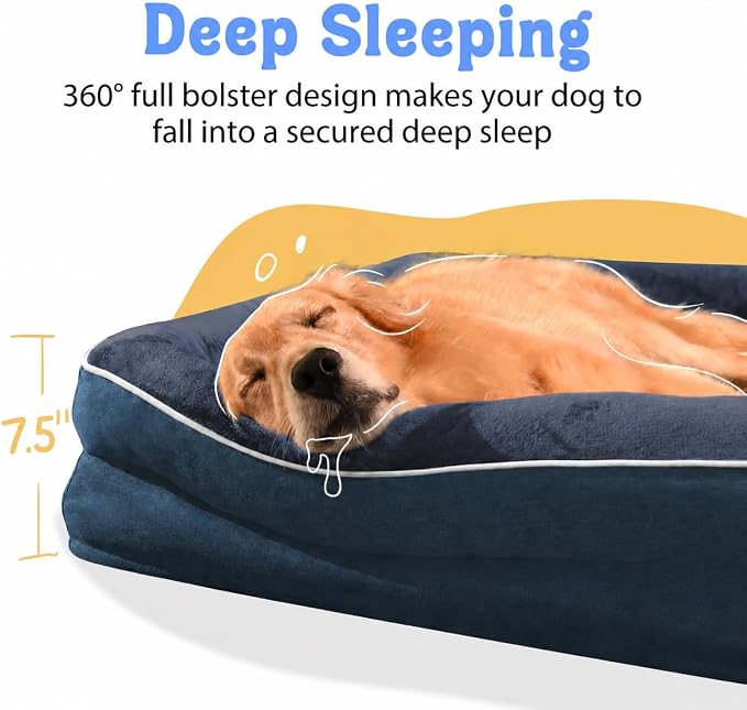 Waterproof Orthopedic XL Dog Bed for Large and Extra Large Dogs | Egg Crate Foam, 4-Sided Bolster Support, Waterproof Liner, Non-Slip Bottom, Machine Washable Cover, 42 x 30 Inch