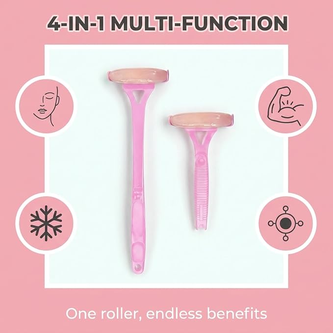 Foldable Manual Leg Massage Rollers, Long Handle Face Leg Muscle Relaxation Massager, Dual Hot & Cold Use Body Roller for Back Neck Facial Muscle Relief, Pink
