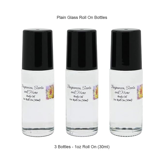 Amber Vanilla Perfume/Body Oil - 3 Bottles 1 Fl Oz Glass Roll On (30ml)