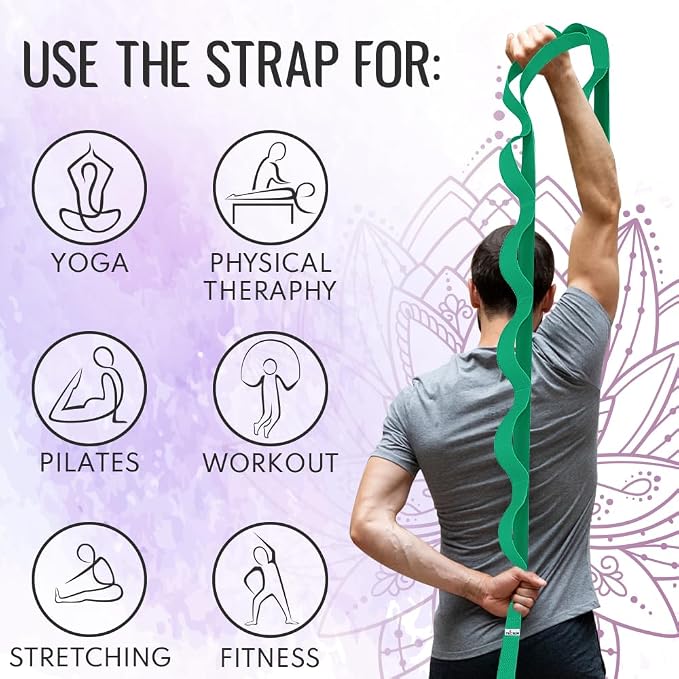 TECEUM Stretching Strap with 10 Loops for Physical Therapy & Rehab | Non-Elastic Yoga Stretch Band for Hamstring, Leg, Hip & Knee Rehab, Pilates, Flexibility & Mobility Exercises for Men & Women