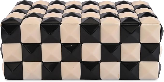 Perilla Home Decorative Storage Box – 8" x 5" x 3" – Black & White MDF with Madison Resin Finish – Large Wooden Keepsake Chest for Home Organization & Decor
