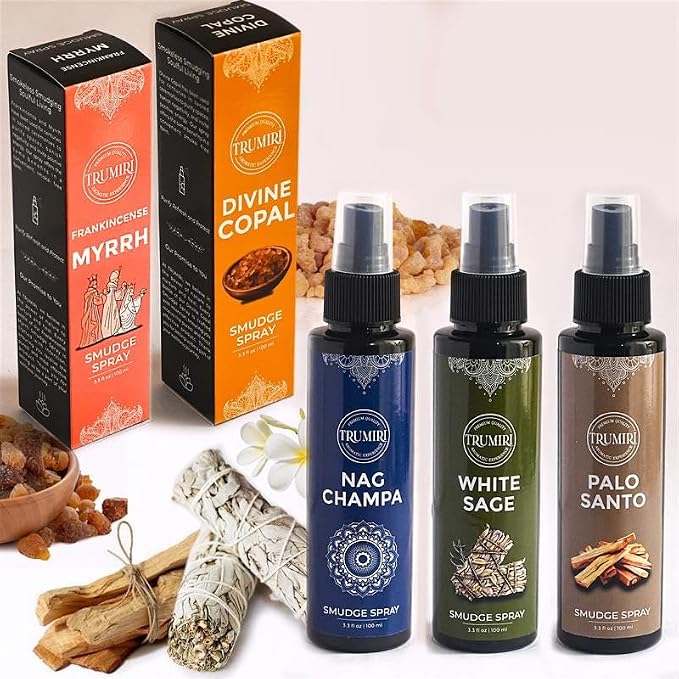 Set of 5 Smudge Sprays White Sage|Palo Santo|Frankincense Myrrh|Nag Champa|Copal for Negative Energy Cleansing of Home - Natural Room Sprays and Body Mists Made with Non Toxic Essential Oils
