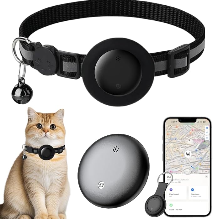 Cat Tracker Collar, Cat Collar with Finder Tag (iOS ONLY), Compatible with Apple Find My, No Monthly Fee, Cat Collar Waterproof (Black)