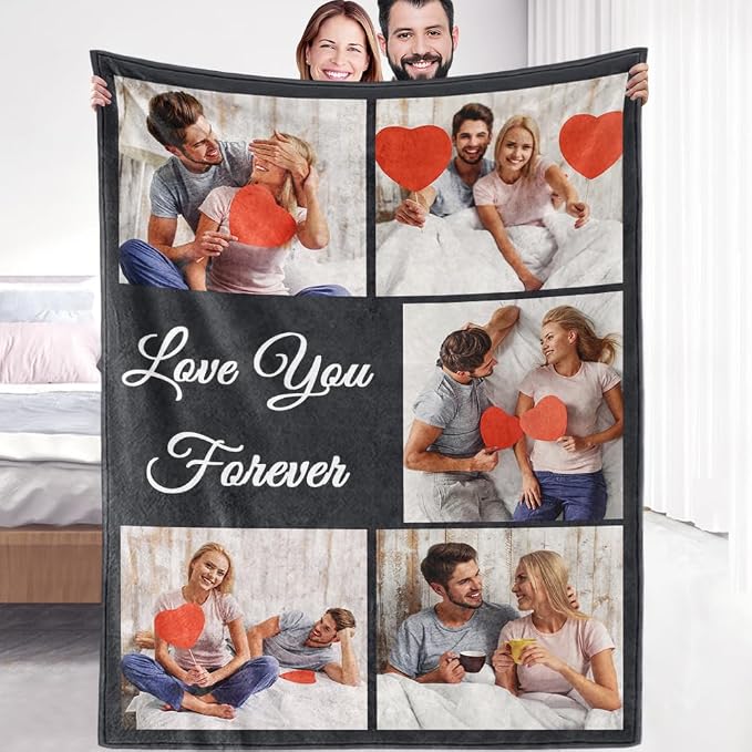 Ships Next Day, Custom Sherpa Fleece Blanket with Photos Text Soft Warm Custom Blanket Personalized Couples Gifts for Boyfriend Girlfriend Customized Picture Blanket Gifts for Christmas Valentines Day