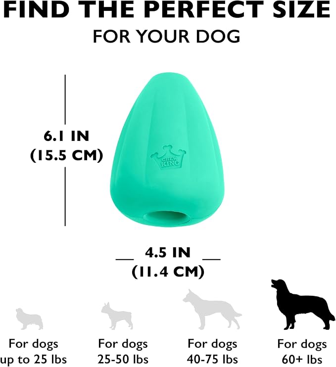 Chew King by Mammoth Premium Treat Dispensing Dog Toy, Durable Natural Rubber Chew Toy, Safety Air Vent, Interactive Enrichment Toy for Aggressive Chewers, XXL - Teal