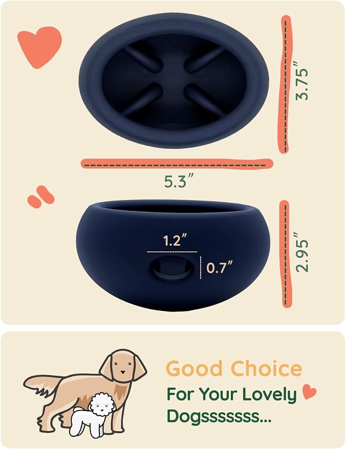 2-in-1 Dog Enrichment Toy & Slow Feeder - Interactive Freeze Licking Bowl and Treat Dispenser for Dogs, Relieves Boredom and Anxiety (5.3" x 3.75" x 2.95", Navy Blue)