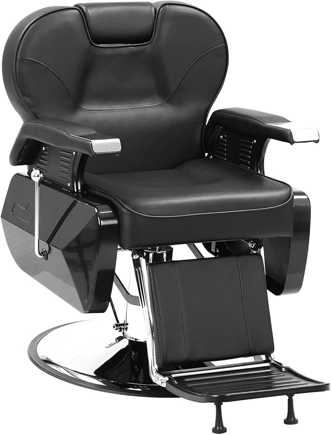 GarveeHome Professional Barber Chair Hydraulic 360 Swivel Salon Chair with Adjustable Headrest, Reclining Styling Chair for Hairdresser Beauty Salon Spa Shampoo Equipment