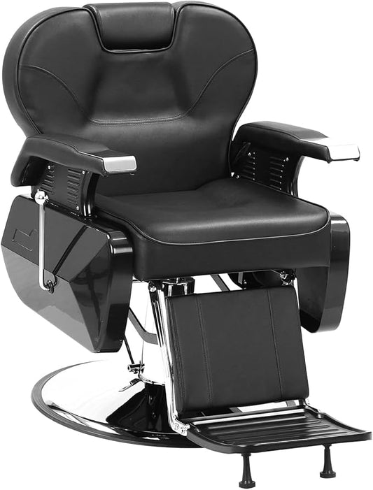 GarveeHome Professional Barber Chair Hydraulic 360 Swivel Salon Chair with Adjustable Headrest, Reclining Styling Chair for Hairdresser Beauty Salon Spa Shampoo Equipment
