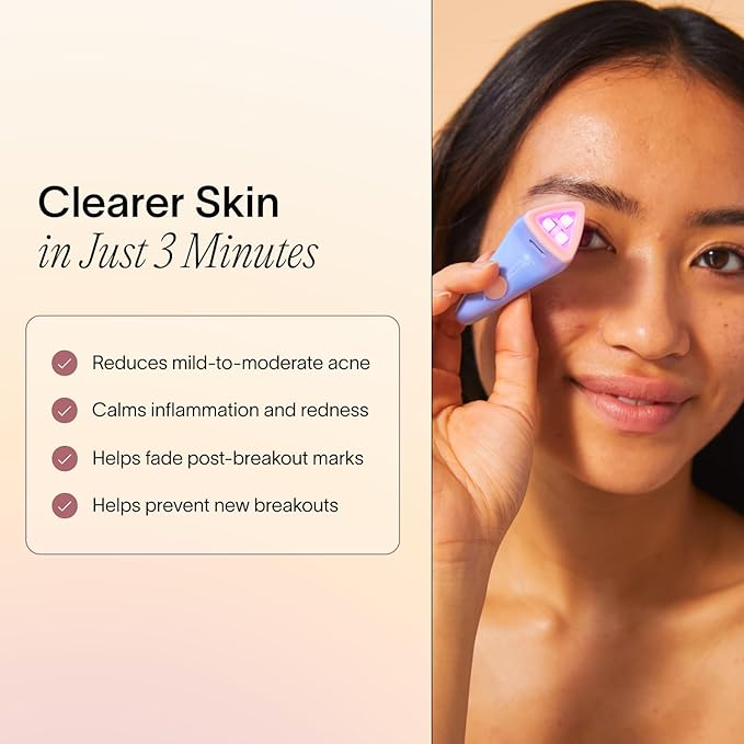 Solawave Bye Acne Spot Treatment | Blue & Red Light Therapy Device for Pimples & Zits | Face Wand Reduces Inflammation, Redness, & Appearance of Blemishes | 3-Min Sessions at Home for Clearer Skin