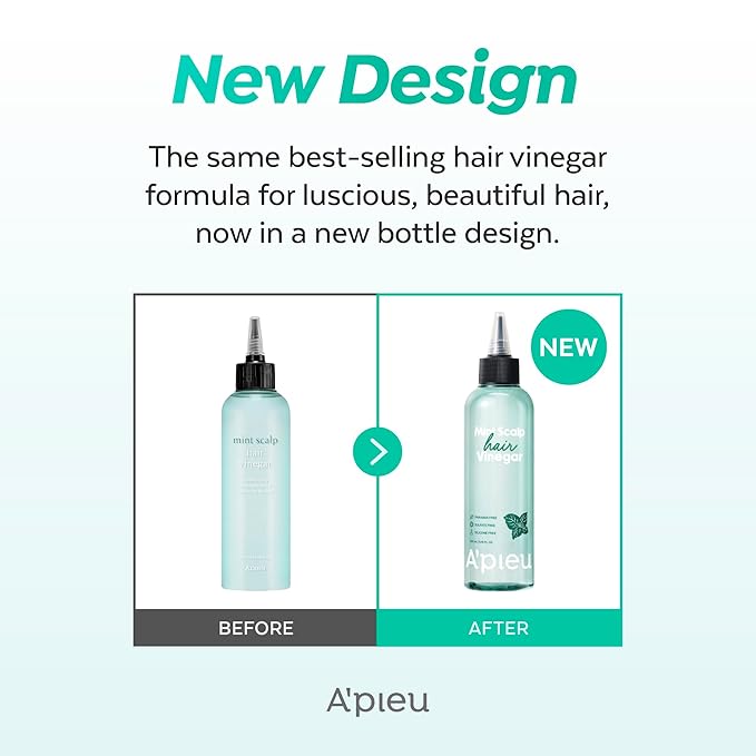 A’PIEU Mint Hair Vinegar - Instant Scalp Cooling & Detox for Oily Scalp, Buildup & Dandruff Scalp Treatment, pH-Balancing Rinse for Fresh, Shiny Hair, Korean Haircare, 6.76 fl oz