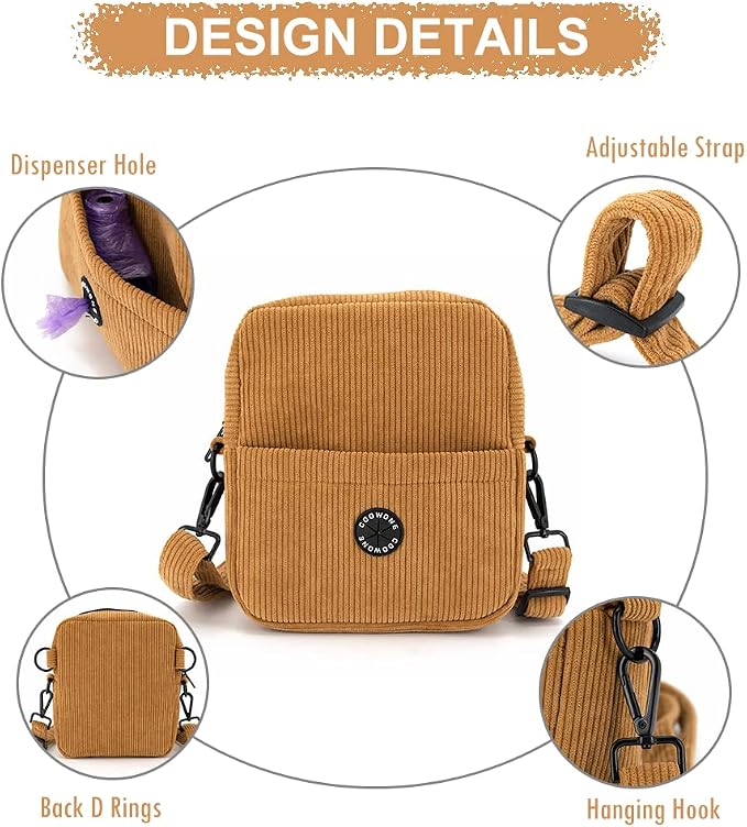 Dog Treat Pouch,Velvet Dog Training Pouch Bag Built-in Poop Bag Dispenser | Large Capacity Pet Treat Training Bag for Treats, Kibbles, Pet Toys (Brown)