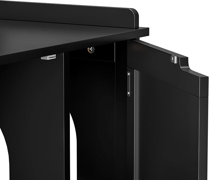 Cat Litter Box Enclosure Furniture Hidden Wooden Washroom Litter Box Cabinet, Indoor Cat House with Removable Divider, as Table Nightstand Storage Bench (Black)