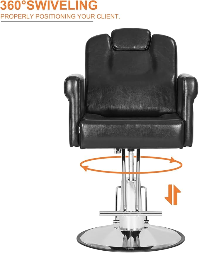 Barber Chair Recliner Salon Chair Hair Spa Chair with Hydraulic Pump, Removable Headrest, Adjustable Height 360 Degrees Swivel for Hair Salon Equipment