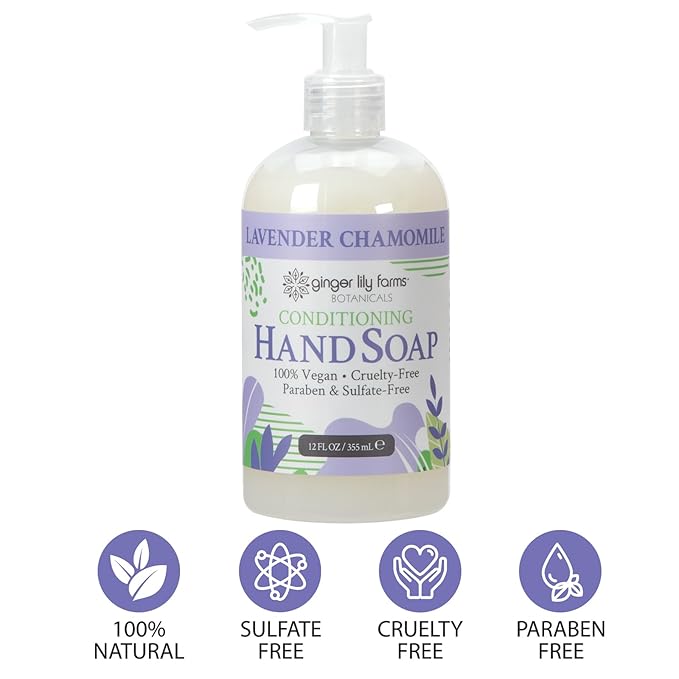 Ginger Lily Farms Botanicals Conditioning Liquid Hand Soap Refill, 100% Vegan & Cruelty-Free, Lavender Chamomile Scent, 12 Fl Oz (Pack of 6)