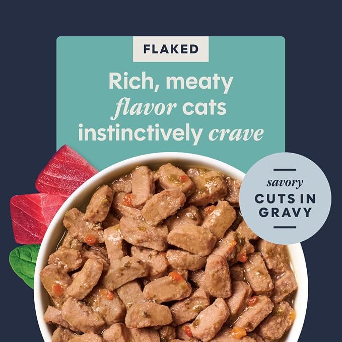 Instinct Flaked Entrees, Wet Canned Cat Food, Tuna, 3 oz. (24 Count) | Tender flaked cuts in savory gravy, high protein, real tuna, whole-food ingredients, grain-free, hydration support