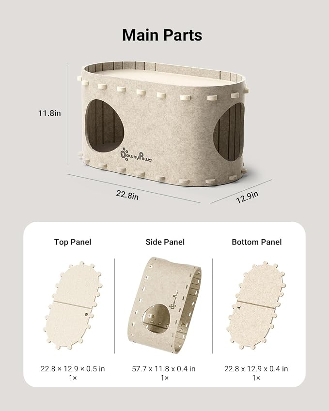 DownyPaws Cat House for Indoor Cats, Peekaboo Cat Bed Cave, Cream | Cat Hideaway Enclosed Bed,Cave Hideout Fort,Kitten Cube Castle Hut Tunnel for Cats,Hide Box Bed for Large Cat Up to 22 Lbs