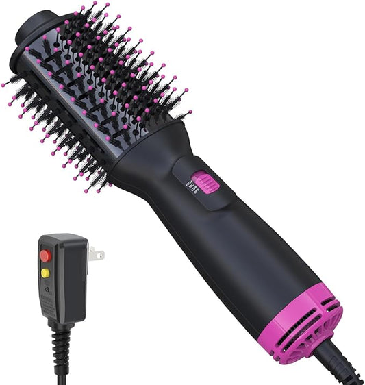 Dual Voltage Mini Hair Dryer Brush with UK/EU Plug, Blow Dryer Brushes 120V - 240V for European Travel, One Step Hair Dryer and Styler Volumizer with Negative Ion Anti-frizz Styling Brush