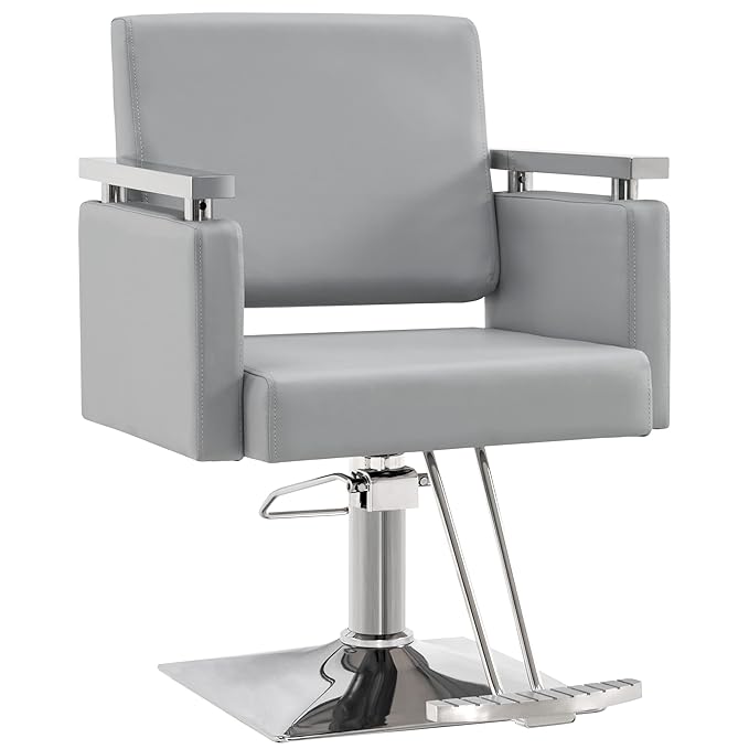 BarberPub Classic Hydraulic Barber Chair Styling Salon Chair for Hair Stylist Beauty Spa Equipment 8808 (Grey)