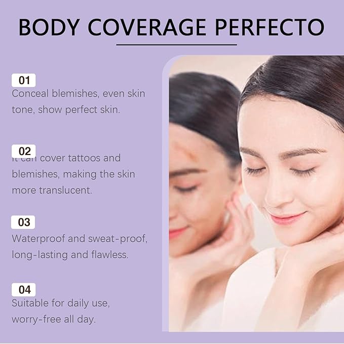 Body Makeup, Body Coverage Perfector & Complexion Perfector with Powder puff, Sweat-Resistant Transfer-Resistant Leg & Body Foundation, Tattoo Cover Up, Natural Radiant Finish,60ml-(1pc)