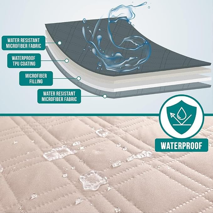 PetAmi Waterproof Couch Cover for Dog Nonslip Bed Sofa Blanket, 52x82 Beige | Leakproof Furniture Protector for Pet Cat, Machine Washable Pee Proof Mat for Chair Car Seat, Durable & Anti Slip Backing