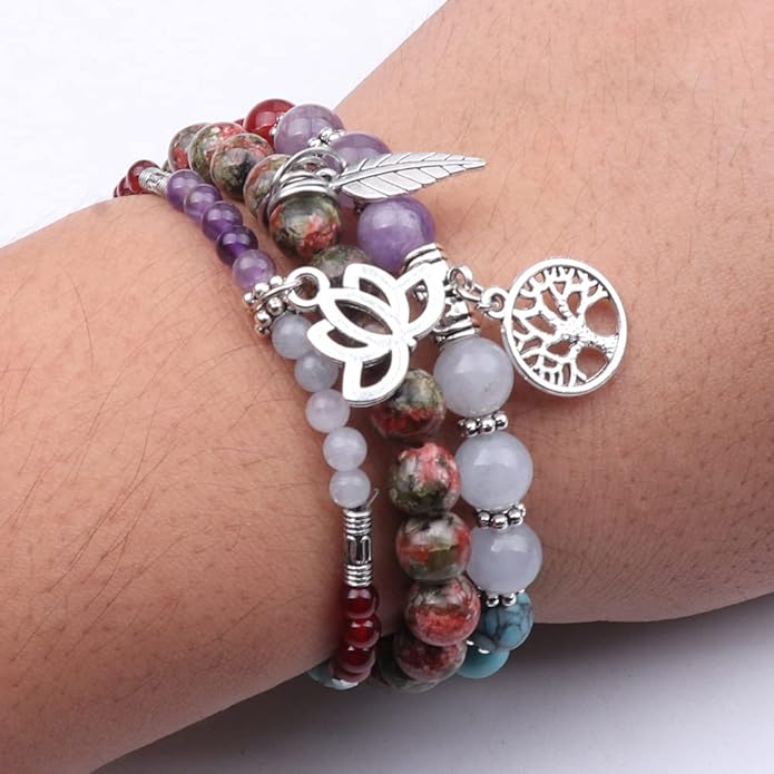 UEUC Tree of Life Yoga Healing Stone Bracelets,Multilayer Lotus Chakra Stone Reiki Bracelet Sets,Anxiety Crystal Natural Stone,for Women Stress Relief