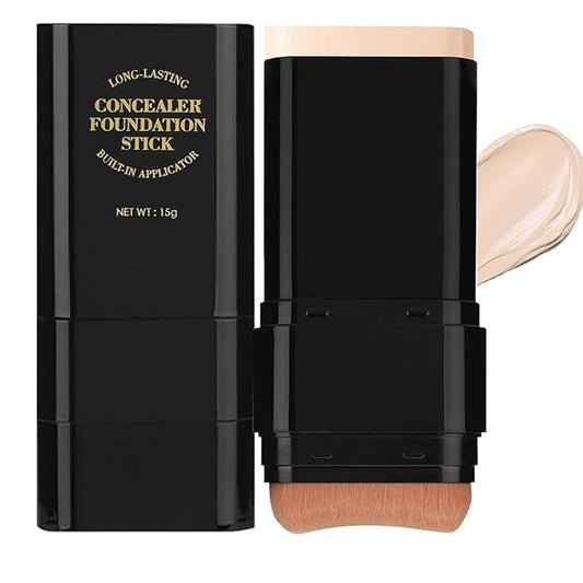 Foundation Stick,2 in 1 Dual-Ended Long-Lasting & Waterproof Concealer Korean Foundation Contour Sticks,Contouring Foundation with Brush,Full Coverage Matte Finish for Face Makeup(01IVORY)