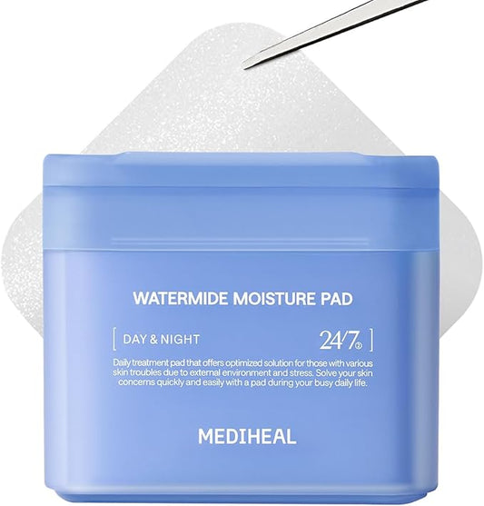 MEDIHEAL Watermide Moisture Pad - Square Cotton Facial Toner Pads with Icelandic Glacial Water - Improve Skin Temperature, Hydrating to Dry, Puffy, Coarse Skin -Vegan Eco Silk Pads,100