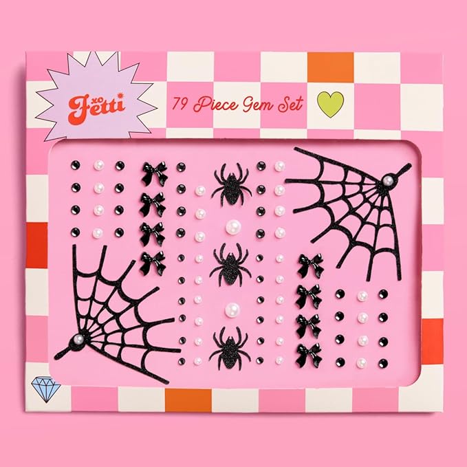 xo, Fetti Romantic Horror Face Gems - 79 pcs. | Gothic Bachelorette Face Stickers, Spooky Birthday Rhinestone Accessory, Halloween Party Decorations