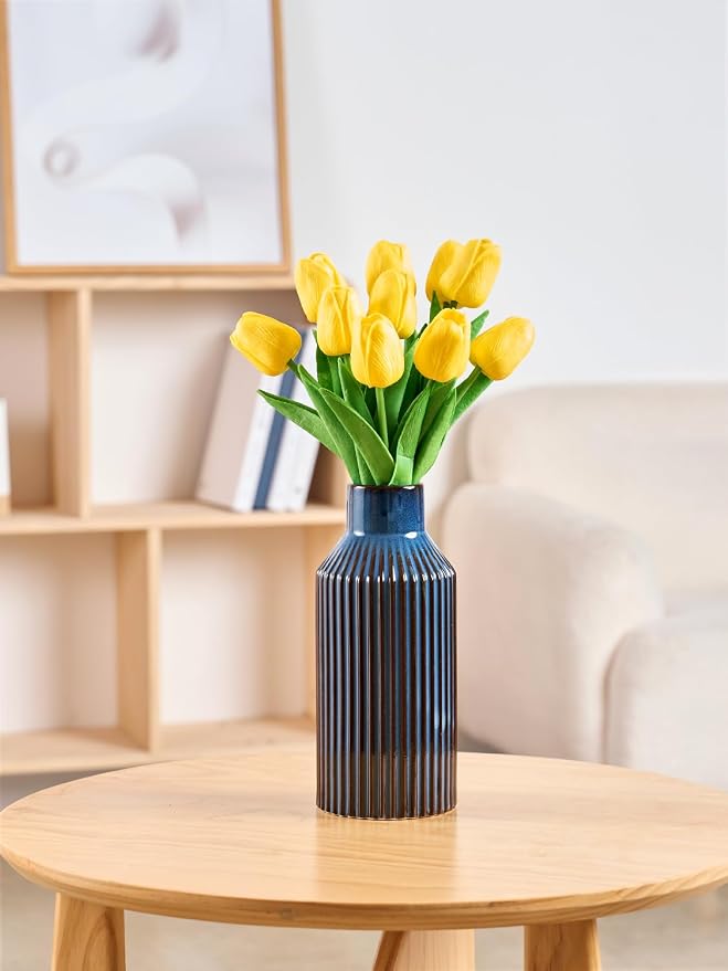 STHIE 8 Inches Ceramic Flower Vase, Blue Vases for Centerpieces | Flambé Reactive Glaze,Minimalist Modern Home Decor, Pampas Grass Vase for Table, Fireplace, Shelf, Mantel, Entryway