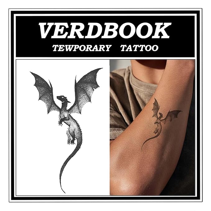 Waterproof Temporary Tattoos: 2-Sheet Tattoo Kit with Realistic Body Stickers, Semi-Permanent Tattoos for Adults Lasting 7-15 Days – Safe for Men & Women, Soaring Wyvern
