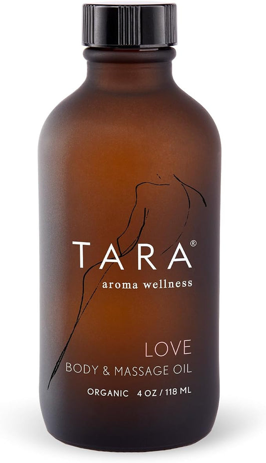 TARA Spa Therapy Love Body & Massage Oil – Premium Organic Oil for Nurturing & Sensuality, 100% Pure Essential Oils, Rose, Jasmine & Ylang Ylang, 4 oz