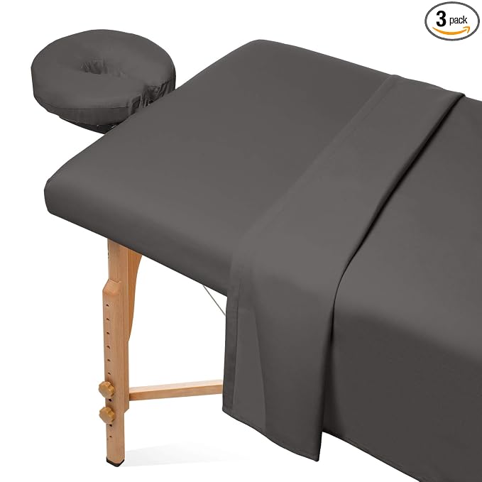 Saloniture 3-Piece Microfiber Massage Table Sheet Set - Premium Facial Bed Cover - Includes Flat and Fitted Sheets with Face Cradle Cover - Gray