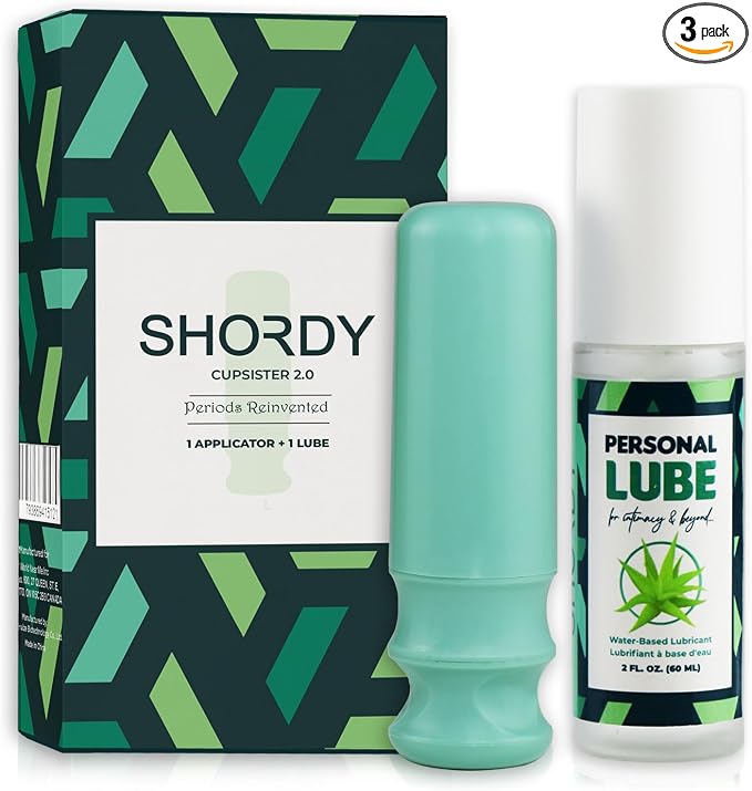 SHORDY Menstrual Cup Applicator & Lube Set - Easy Insertion Tool (Green) | Works with Most Cups, Reusable Copa menstrual Aplicador, Includes lubricant, Easy-to-use cup tool