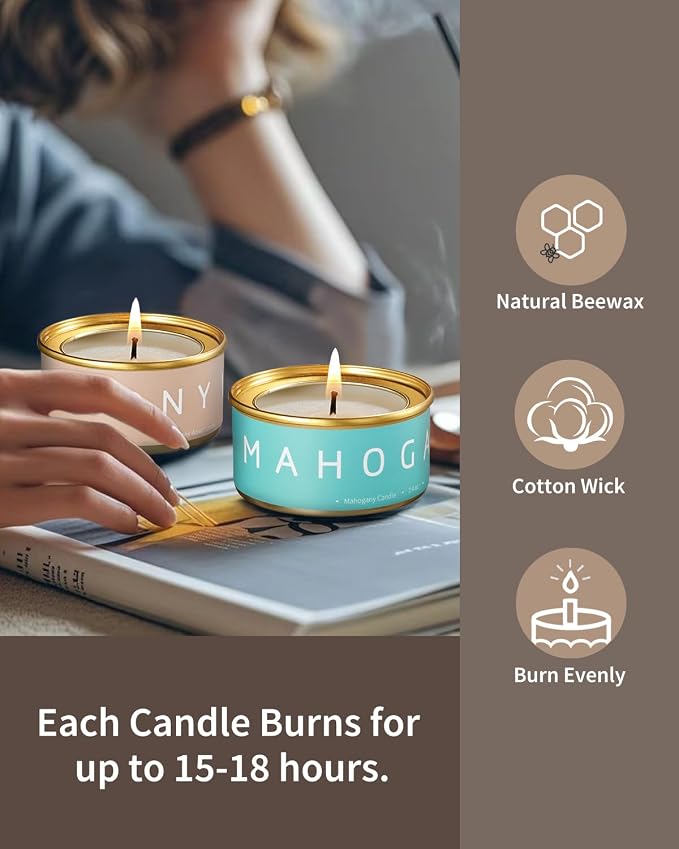 Scented Candles Gift Set, Natural Beeswax Aromatherapy Candles for Mother's Day, Birthday, Christmas, Holiday Gift Ideas for Women, Small Portable Tin Travel, 6-Pack Variety Luxury Home Scents