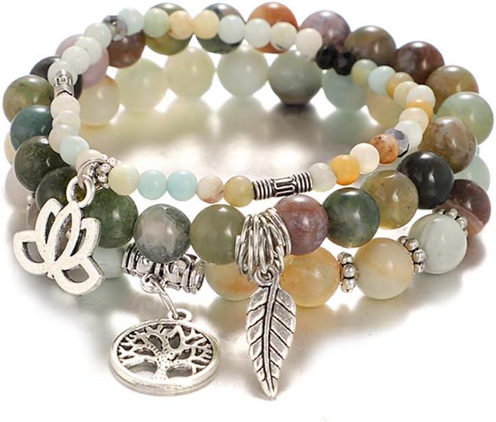 UEUC Tree of Life Yoga Healing Stone Bracelets,Multilayer Lotus Chakra Stone Reiki Bracelet Sets,Anxiety Crystal Natural Stone,for Women Stress Relief
