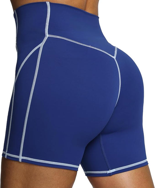 Aoxjox Lexi Lined Workout Biker Shorts for Women Tummy Control High Waisted Exercise Athletic Gym Running Yoga Short 6"