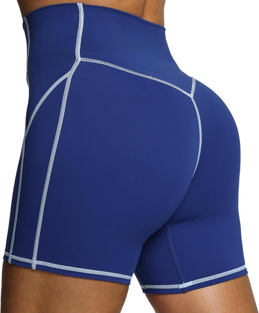 Aoxjox Lexi Lined Workout Biker Shorts for Women Tummy Control High Waisted Exercise Athletic Gym Running Yoga Short 6"