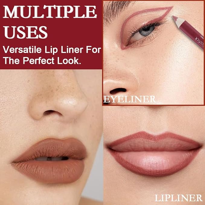 12 Pcs Colors Lip Liner Lipstick Pencils Set Pack for Shaping & Sculpting Lips, Natural Maroon Orange Mauve Dark Red Nude Chocolate Plum Matte Pigmented Lipliners Crayon Lipstick with Pencil Sharper
