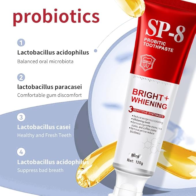 SP-6 Probiotics Whitening Toothpaste - Probiotics for Teeth Whitening and Gum Health - Enamel-Safe, Fluoride-Free, Double Mint Flavor,Fresh Breath (2)