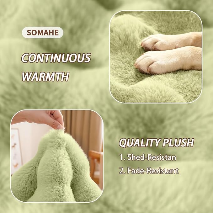 SOMAHE Plush Dog Bed Mat, Machine Washable, Large 35x27 Fruit Green | Machine Washable + Non-Slip Paw Bottom: plush dog mat stays fluffy and helps reduce sliding on indoor floors.