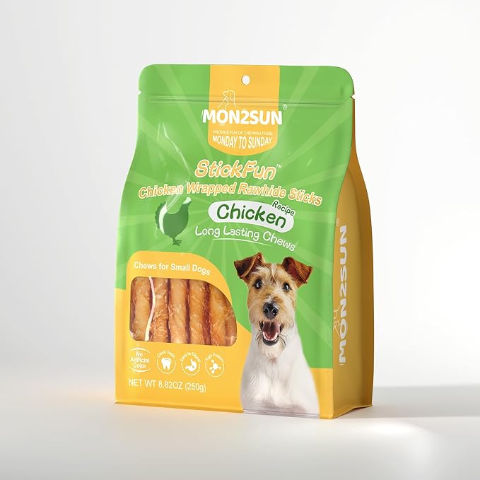 MON2SUN Dog Treats, 5 Inch Chicken Wrapped Rawhide Sticks, 8.82 oz | Long-lasting Chew Engagement, Dental-friendly Chewing Support, Sized for Puppies and Small Dogs