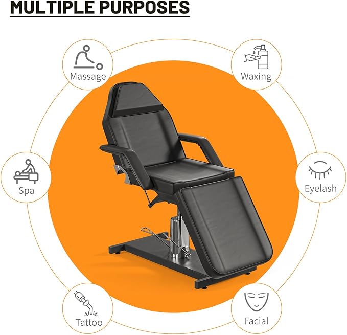 Hydraulic Tattoo Chair for Client with Stool Facial Chairs for Esthetician Bed Adjustable Facial Bed Spa Chair Massage Table