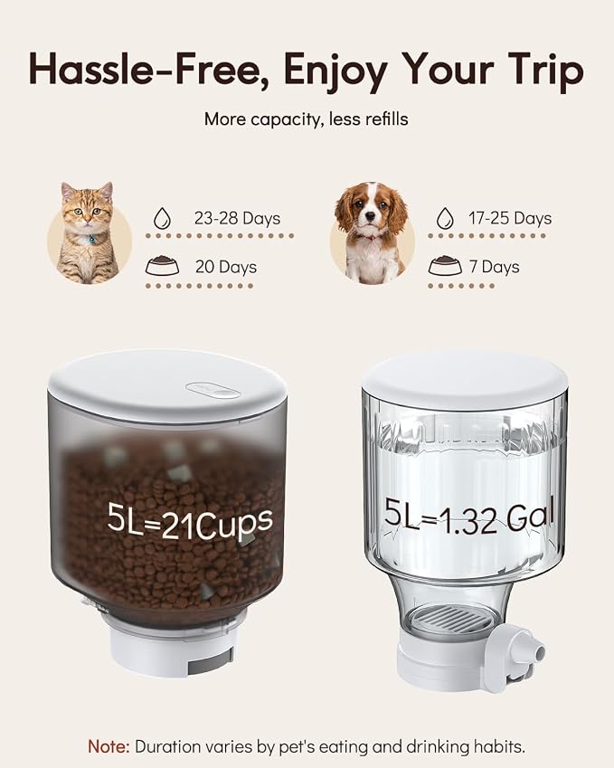 Yuposl Automatic Cat Feeder and Gravity Water Dispenser | 2-in-1 Timed Cat Food Dispenser, 42Cups/10L Extra-Large Capacity for Multi-Cats and Small Dogs, All Detachable for Easy Clean