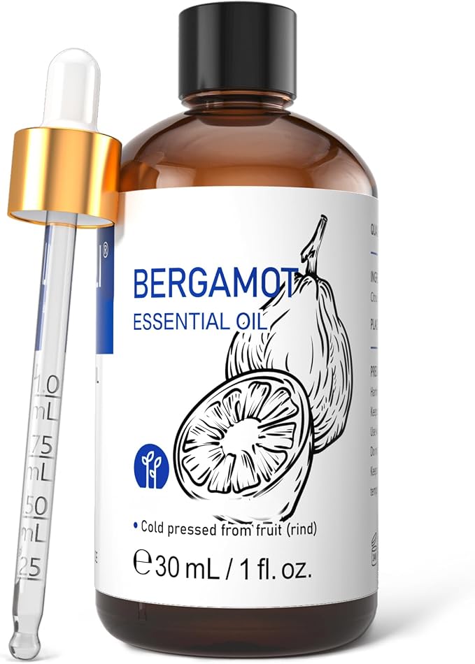 HIQILI Bergamot Essential Oil for Diffuser, Skin, Hair, DIY, 1.01 Fl Oz (30 mL) | Creates Soothing and Calming Atmosphere for Home and Office, Calms Your Mind, and Works for Skin, DIY -30mL / 1.01 fl oz