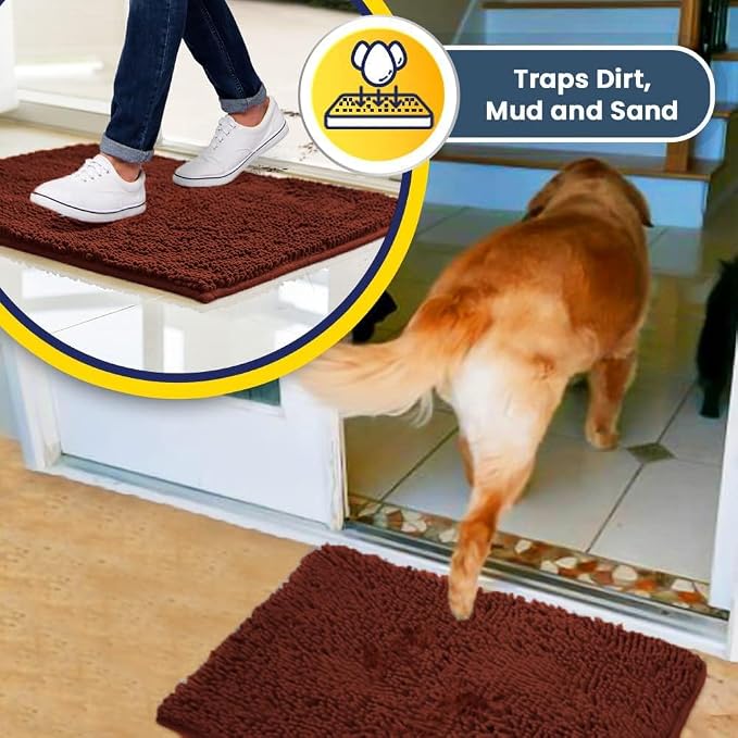 Muddy Mat® | Super Water Absorbent Door Mat Indoor, Microfiber Quick Dry Chenille Entryway Rug, Slip Resistant Front Door Mat, Indoor Mats for Entryway, Machine Washable Pet Rug, Brick Red 6ft x 9ft