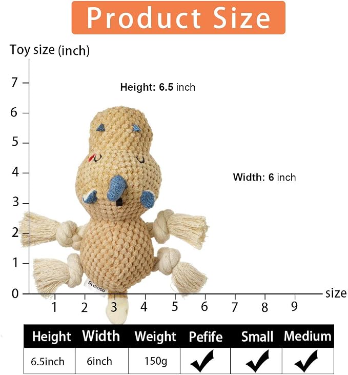 Sedioso Large Dog Toys, Cute Squeaky Dog Toy, Stuffed Animal Plush Toys for Puppies, Durable Dog Chew Toy for Small,Middle,Large Breed (Brown(Uni-Hippo))
